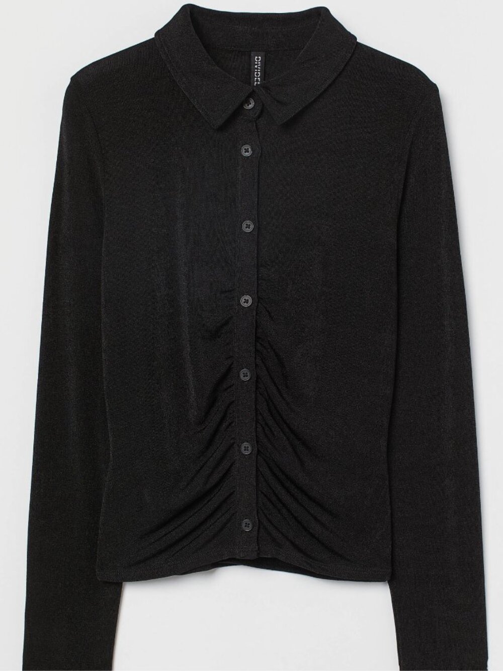 H&M Divided Sheer Black Ruched Button-Down Top Size Large